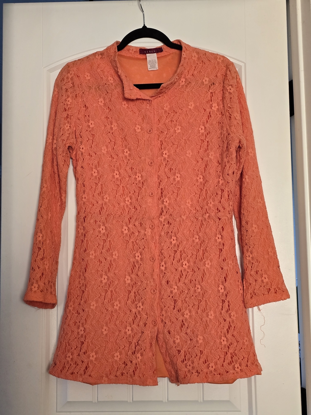Vintage Ceres Orange Lace Mini Dress Button Front 90s Boho Festival Cottagecore - Picture 6 of 12